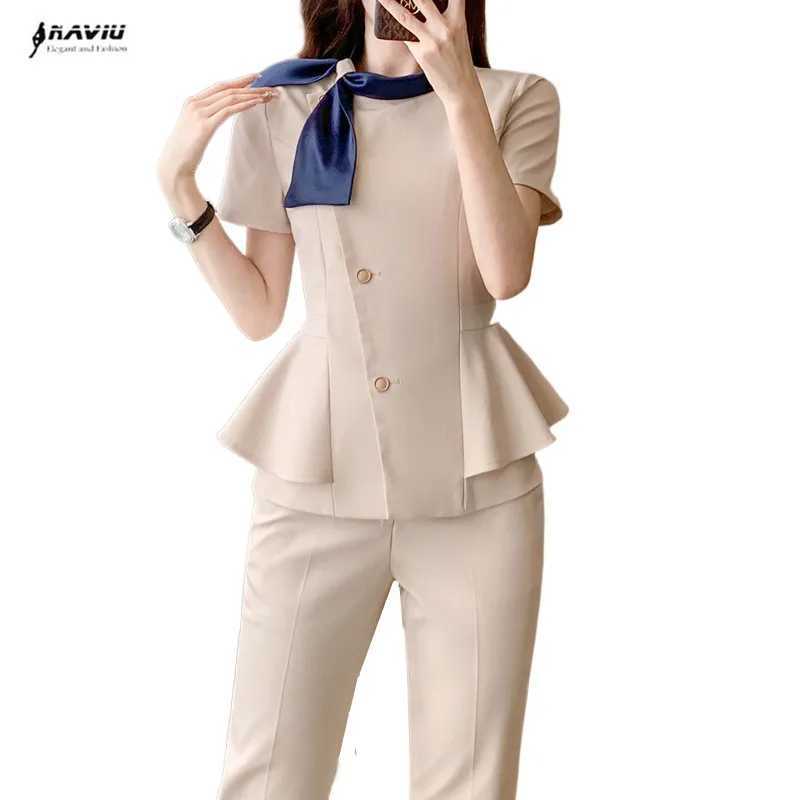 NAVIU Summer Short Slve Formal Professional Business Suits 2 Piece Set With Pants And Tops For Women Office Work Wear Blazers X250704