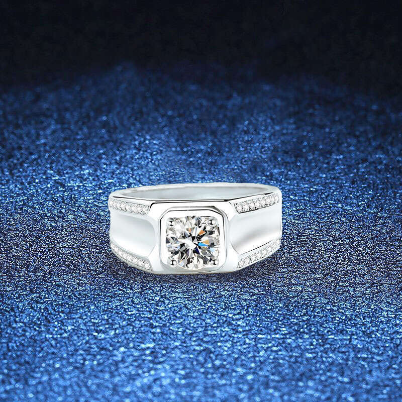 Ring for Men, 925 S925terling S925ilver One caratS925 MoiS925S925anite Ring, Luxury S925tyle Men'S925 Band d53