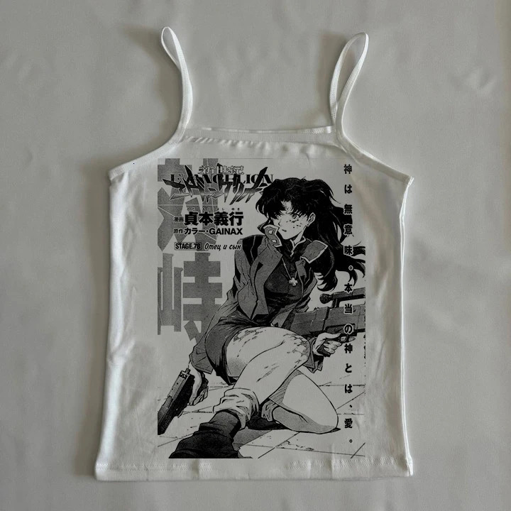 Y2k Anime Print Black Tanks Goth Sexy Bodycon Cropped Tops Women Camis Streetwear Harajuku Coquette Basic Corset Top Clothes Emo 250704