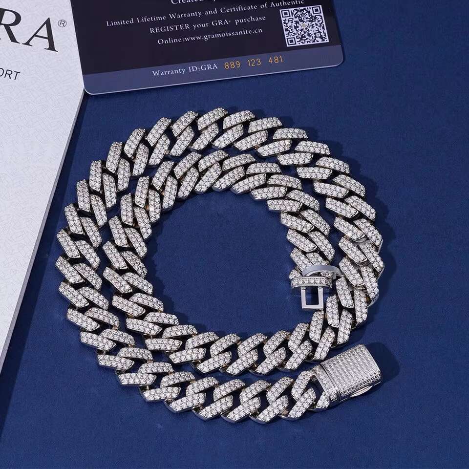 Custom Hip Hop Vvs Pass Diamond Moissanite Cuban Link Chain Men 925 Sterling Silver 14K Gold Iced Out Cuban Link Chain