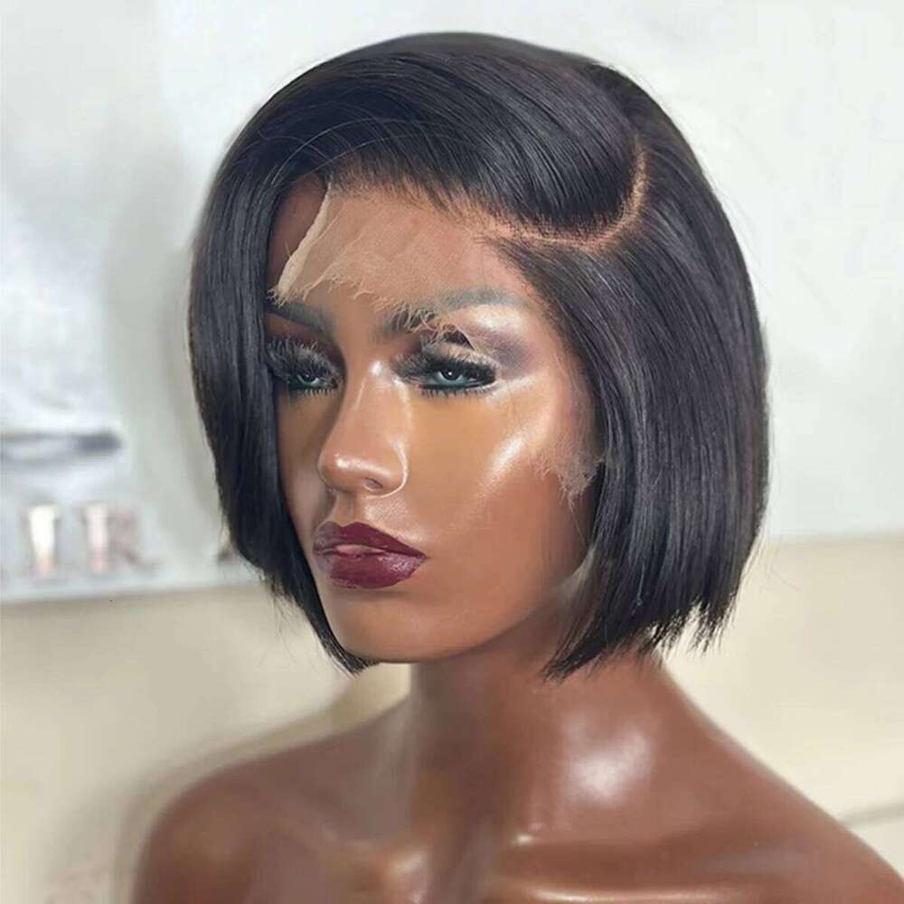 Straight Short 13x4 HD Frontal Human Hair Glueless Bob wig 4x4 Lace Closure Wigs For Women 180%
