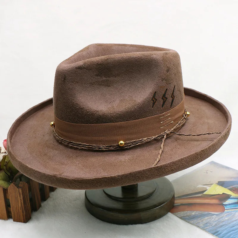 wool cowboy hats men hat felt male fedora with knot felt hat for summer jazz disco hat for men black fedora hat wool hat 250701