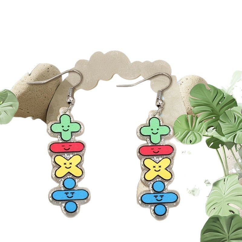 Korean Style Colorful Glitter 3D Printed Addition Subtraction Multiplication Division Cute Symbol Earrings Jewelry