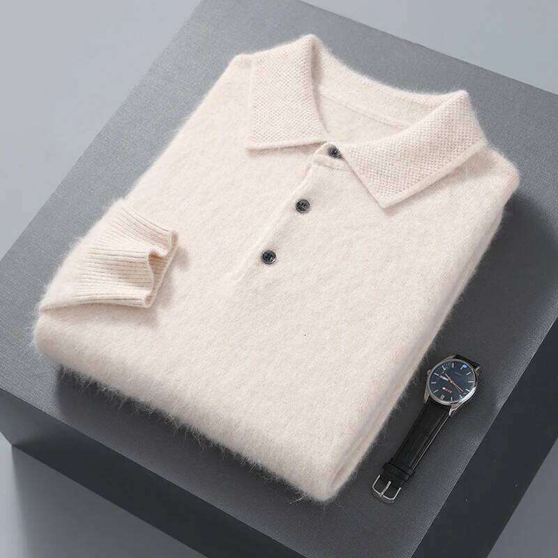 Pullover Men's Polo Neck 100% Mink Cashmere Knitted Sweater Casual Loose Large Size Long Sleeve 23 Winter Korean Version 250704