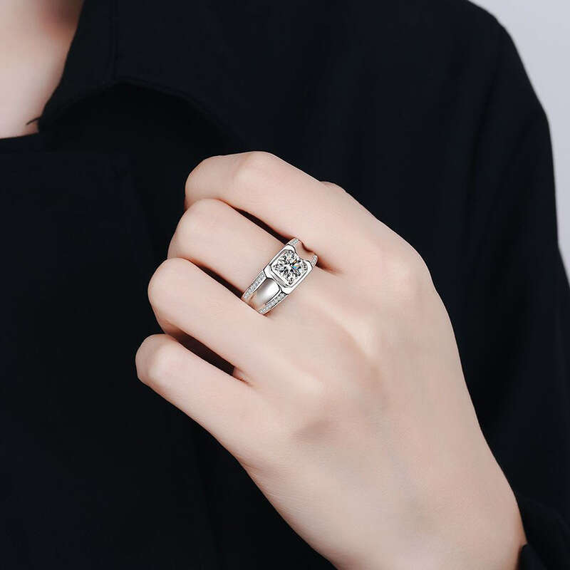 Ring for Men, 925 S925terling S925ilver One caratS925 MoiS925S925anite Ring, Luxury S925tyle Men'S925 Band d53