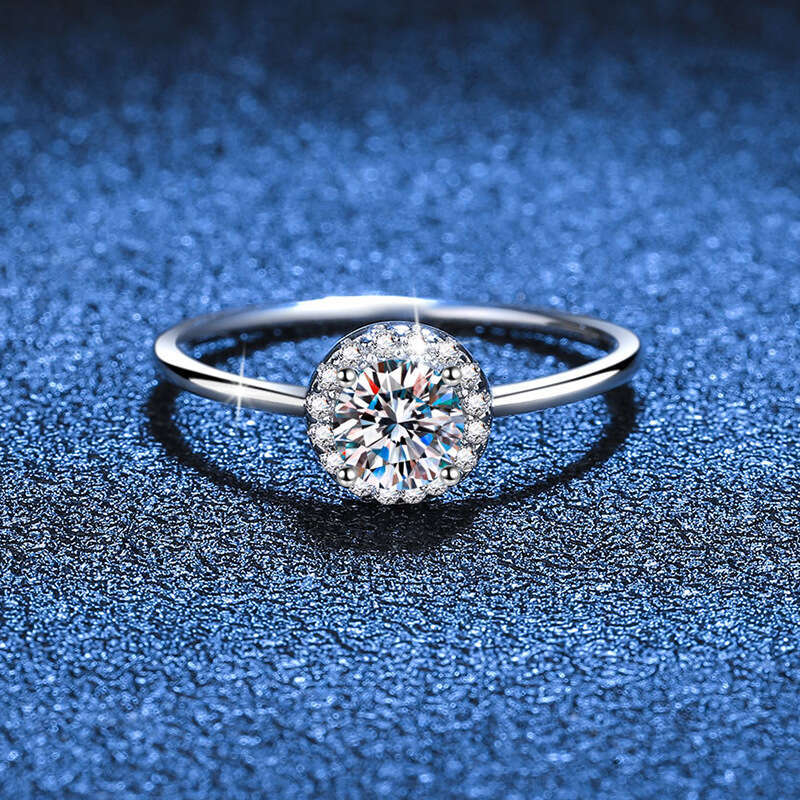 S925 Pure S925ilver Round Bag Engagement MoiS925S925anite Row Diamond Ring 36b