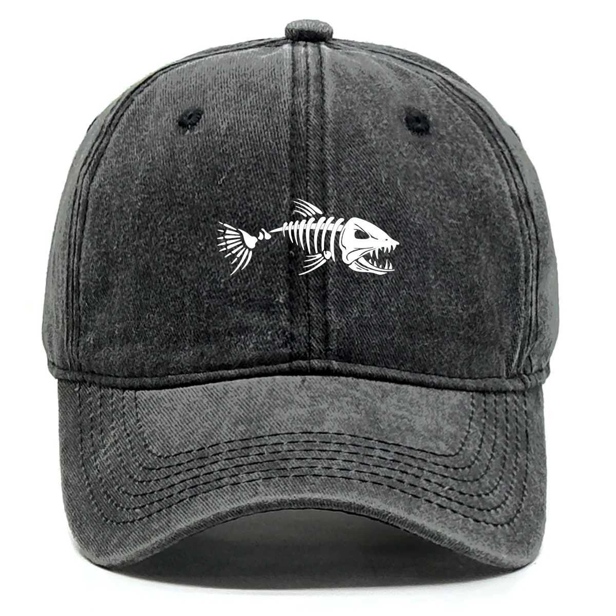 White Fish Bones Print AdjustableRetro Baseball Cap Wans Cap DistressedFashionSnapback Caps Ideal Cho For Wen Men X250704