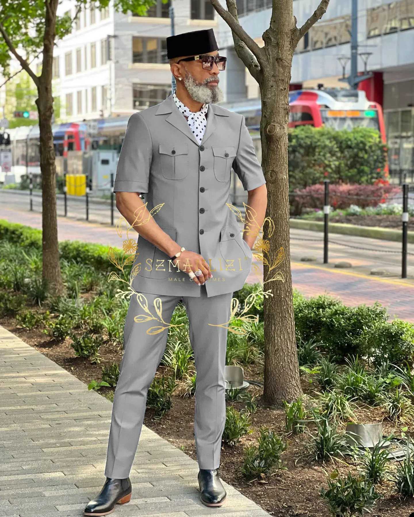 Summer Mens Suits Beige Wedding Blazer Short Sleeve Notched Lapel Slim Fit 2 Piece Jacket Pants Casual Beach Costume Homme X250704