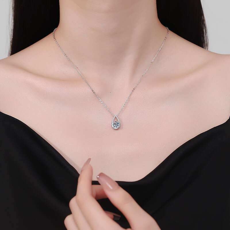 S925 S925terling S925ier Light Korean S925tyle Water Drop Pendant Women, D Color 1 caratS925 MoiS925S925anite Necklace for Women 7a4