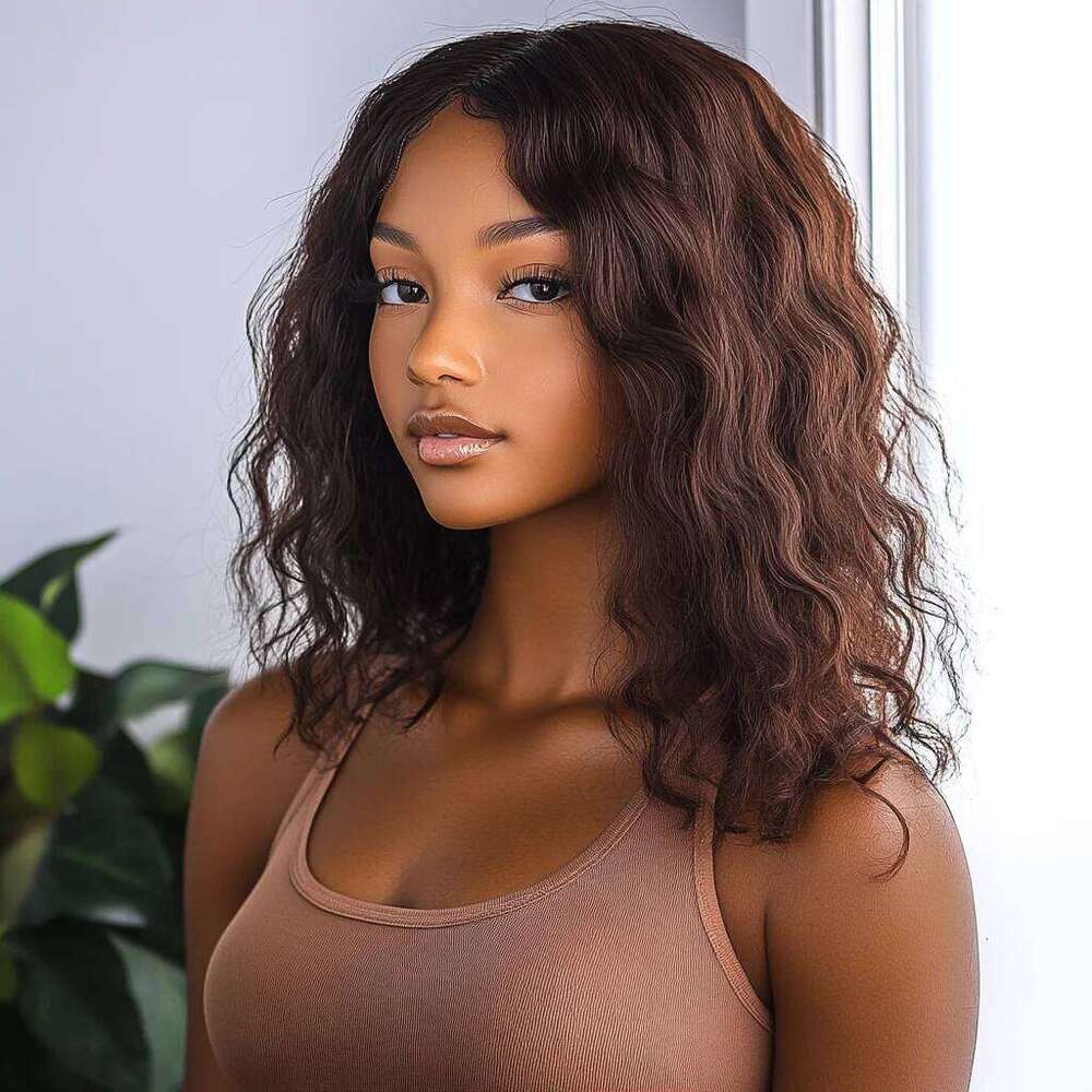 Sleek 33 Human For Women 100% Real Ready To Wear Short Wig 4# Brown Colored Bodywave Hair Wigs
