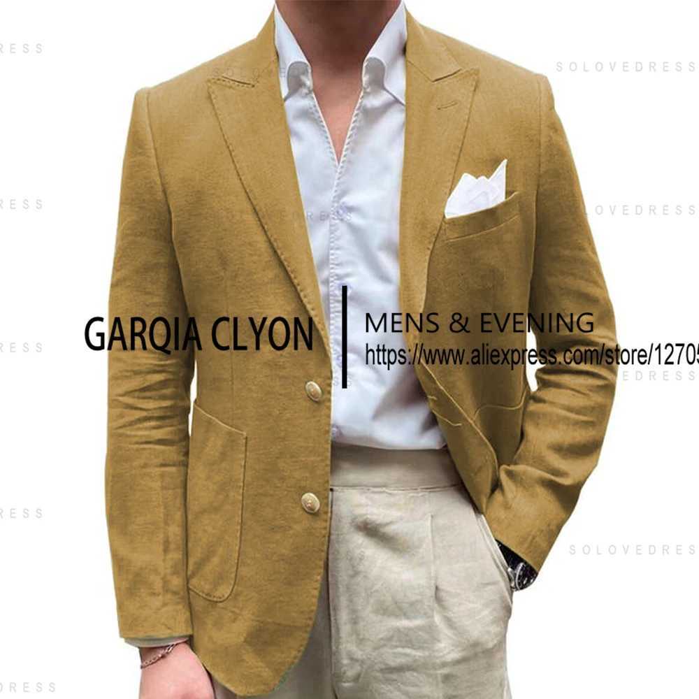 Just One Blazer Notch Lapel One Piece Mens Suits Linen Single Breasted Casual Mens Jacket For Wedding X250704