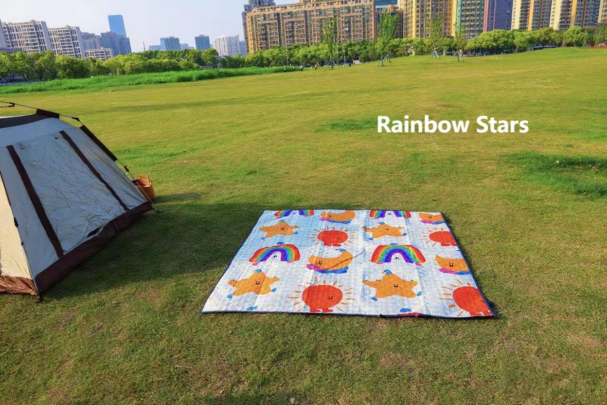 Camping picnic mat outdoor supplies portable thick more durable waterproof oxford cloth fun ground mat Rainbow Stars