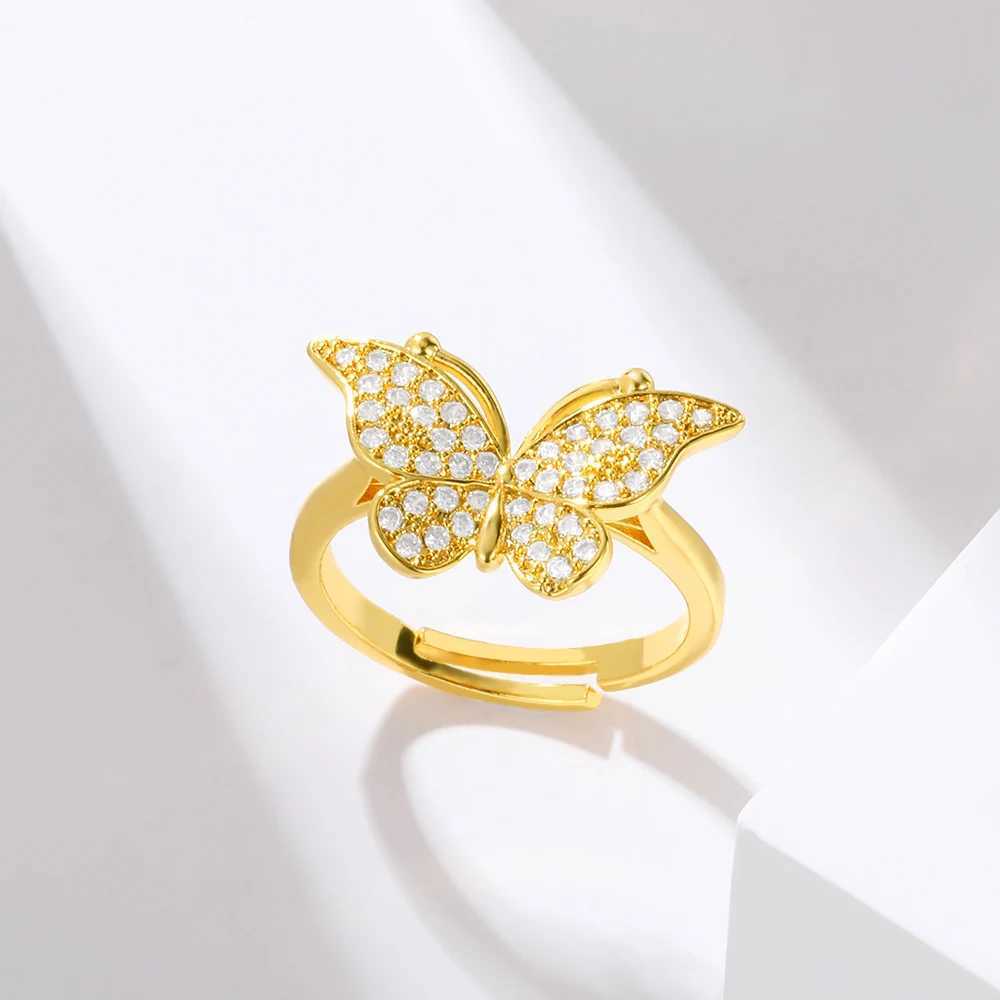 Butterfly Rings For Women Gold Color Stainless Steel Bees Bowknot Adjustable Opening Finger Ring Engagement Wedding Jewelry Gift Y250704