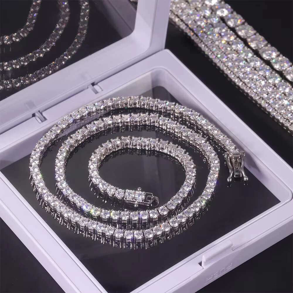 Abiding Custom Fine Jewelry Hip Hop 925 Sterling Silver DEF Color VVS Moissanite Diamond Tennis Chain Moissanite Tennis Necklace