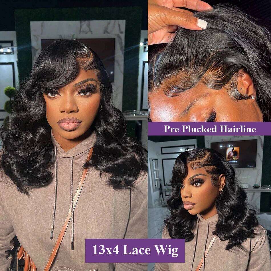 200% Density Body Wave Bob 4x4 13x4 HD Transparent Front Wig Human Hair Pre Plucked Lace Closure Wigs For Black Women