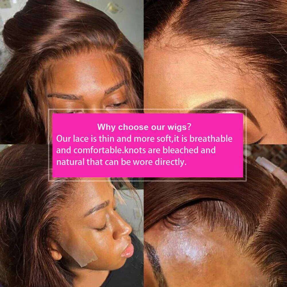Straight 100% #4 Brown Bob 13x4 HD Lace Frontal Human Hair Wigs 8-16Inch For Women 200% Density
