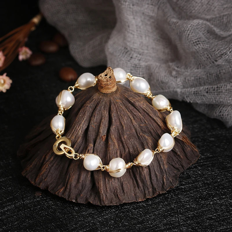 Original Handmade 14K Gold Filled Baroque Natural Freshwater Pearl Ladies Bracelet Promotion Jewelry For Women Birthday Gift 250628
