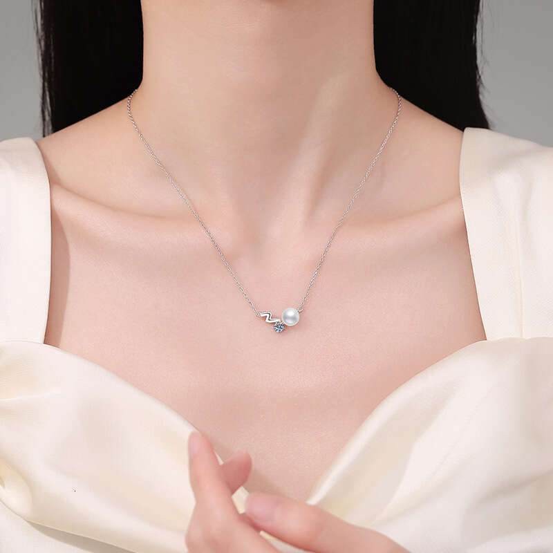 S925 Pure S925ier Necklace for Women, MoiS925S925anite Necklace, Natural FreS925hwater Pearl Wave S925tar Pendant 5a5