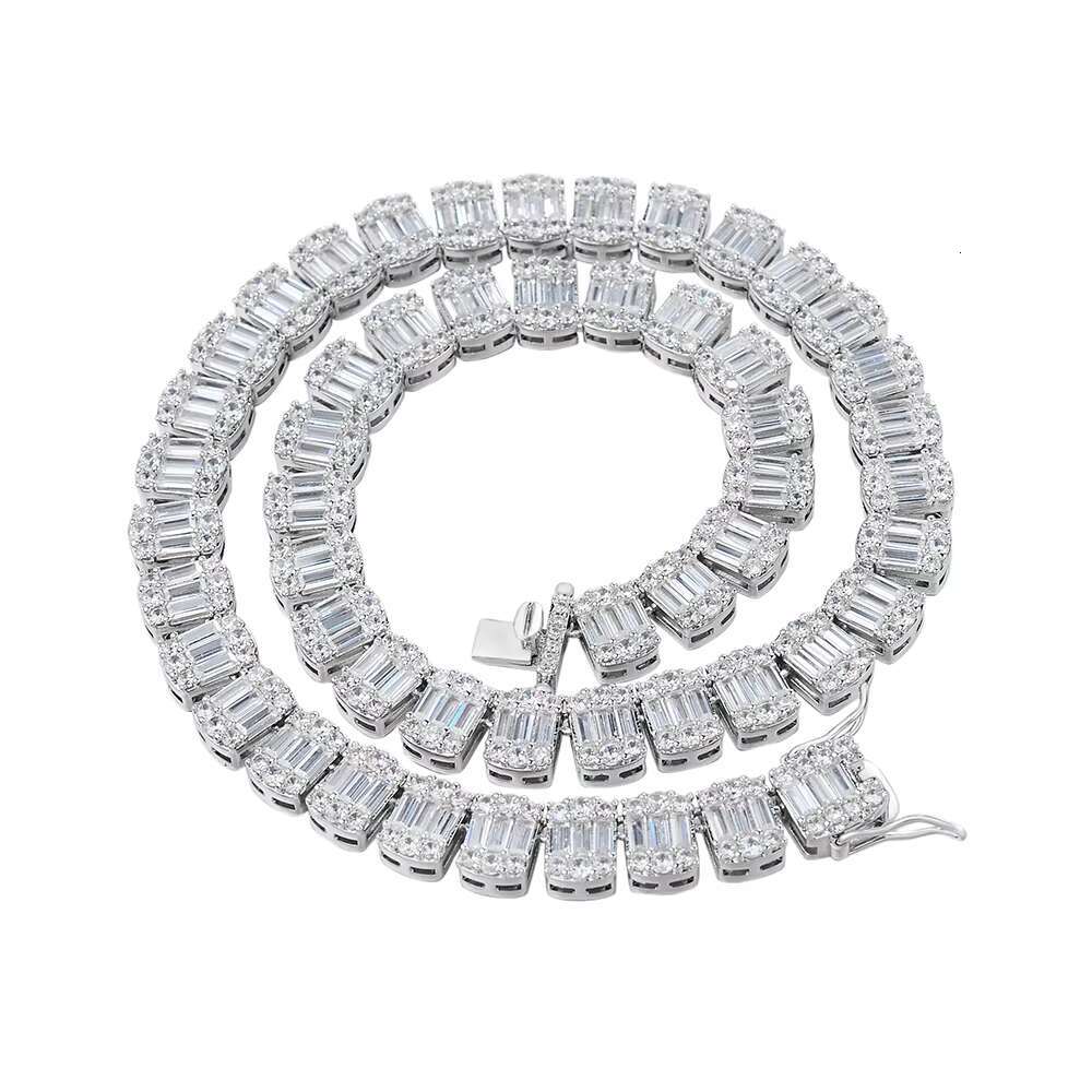10MM New 14K Gold Plated Iced Out Cz Rectangle Moissanite Link Round Baguette Diamond Hip Hop Tennis Necklace