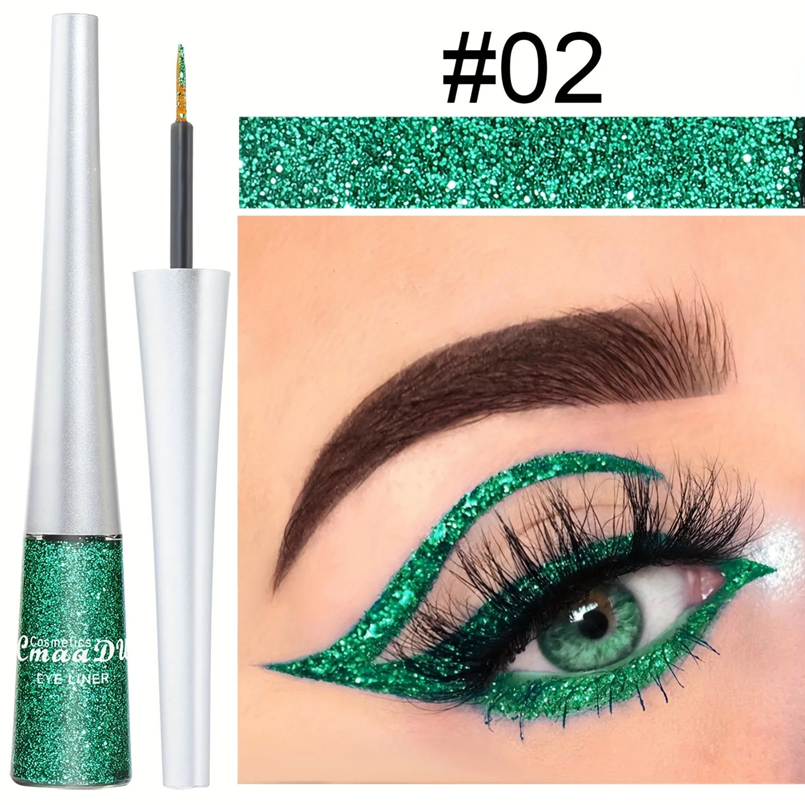 Long-Lasting Liquid Eyeliner Pen - Shimmer in Silvery Green Blue | Waterproof Smudge-Proof Makeup 250704