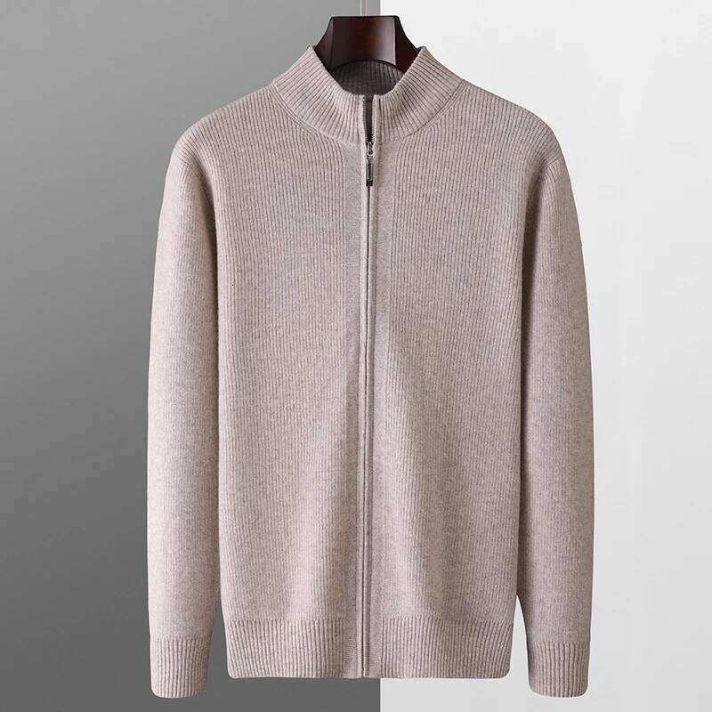 Autumn And Winter 100% Wool Zipper Cardigan Men's Half High Neck Thick Sweater Solid Color Casual Loose Cashmere Knitted Jackets 250704