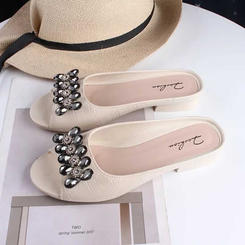 Sandals and Slippers Womens Summer Outer Wear Thick-soled Slippers Womens Rhinestone Hand-beaded Fashion Ladies Slippers W250704