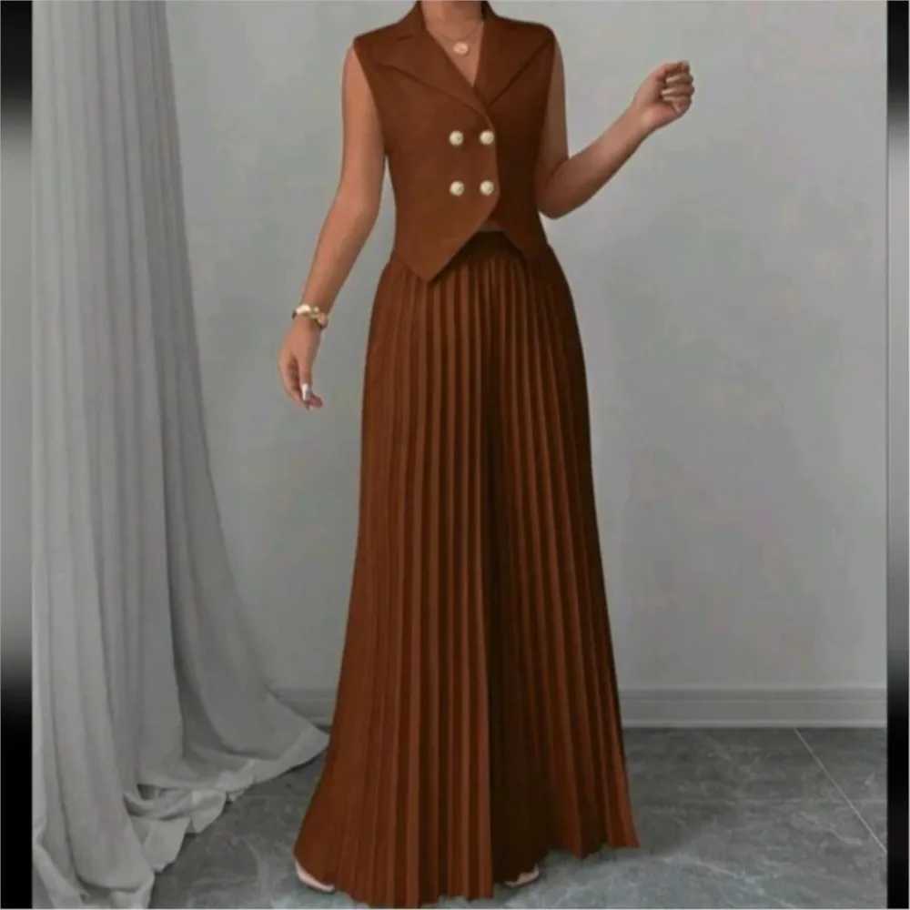 2025 Summer Womens Fashionable Casual Lapel Suit Elegant Commuting Solid Color Slveless Top + Trousers Sexy Two-piece Set X250704