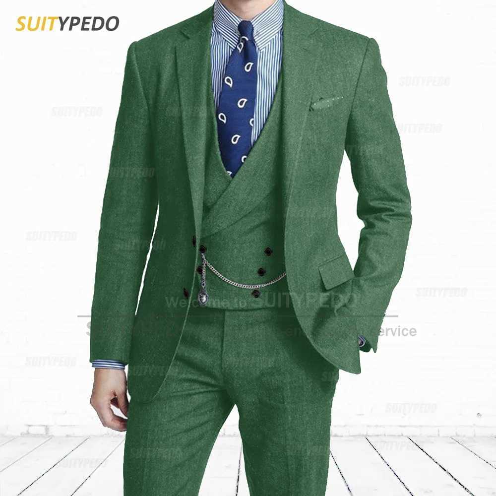 Elegant Denim Mens Suits Smart Casual Winter Blazer Vest And Pants 3-Piece Tuxedo Notch Lapel Solid Formal Suit Attire X250704