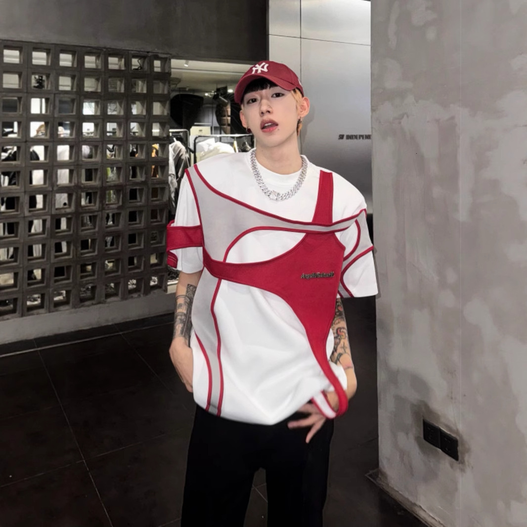 Deconstructed Designer Short Sleeves Patchwork Design Niche T-shirt For Men High Street Vibe Premium Cleanfit Short Sleeve Men's Summer