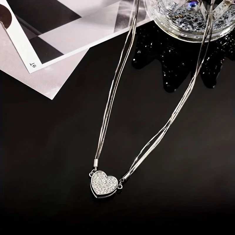 Elegant Heart Shaped Zircon Pendant Necklace Fashion Multilayer Magnetic Clasp Clavicle Chain for Women New Party Gift Jewelry Y250704