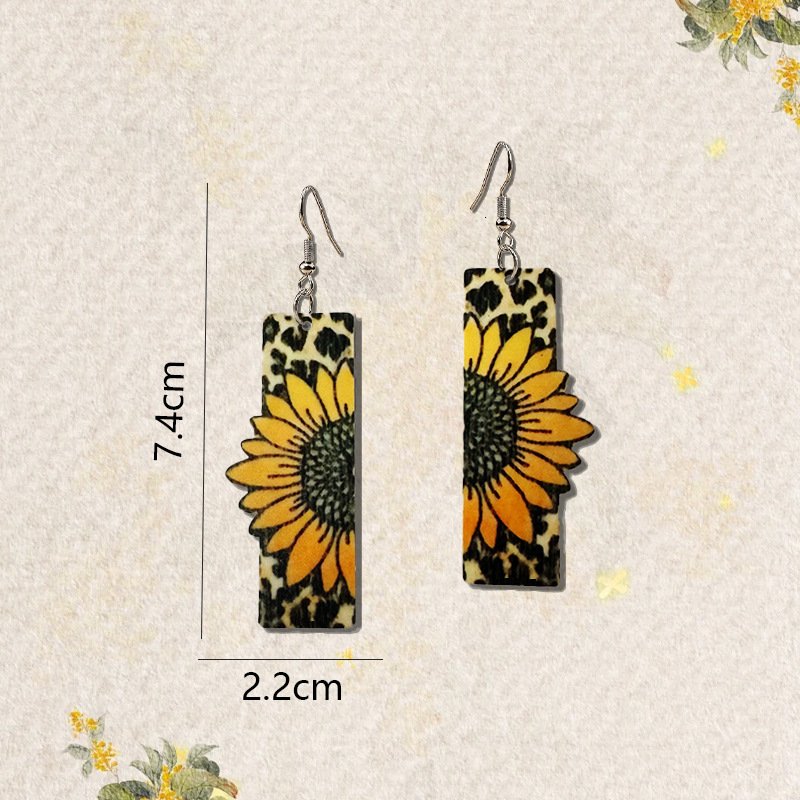 1 Pair Of Suower Earrings Asymmetric Style Leopard Print Acrylic