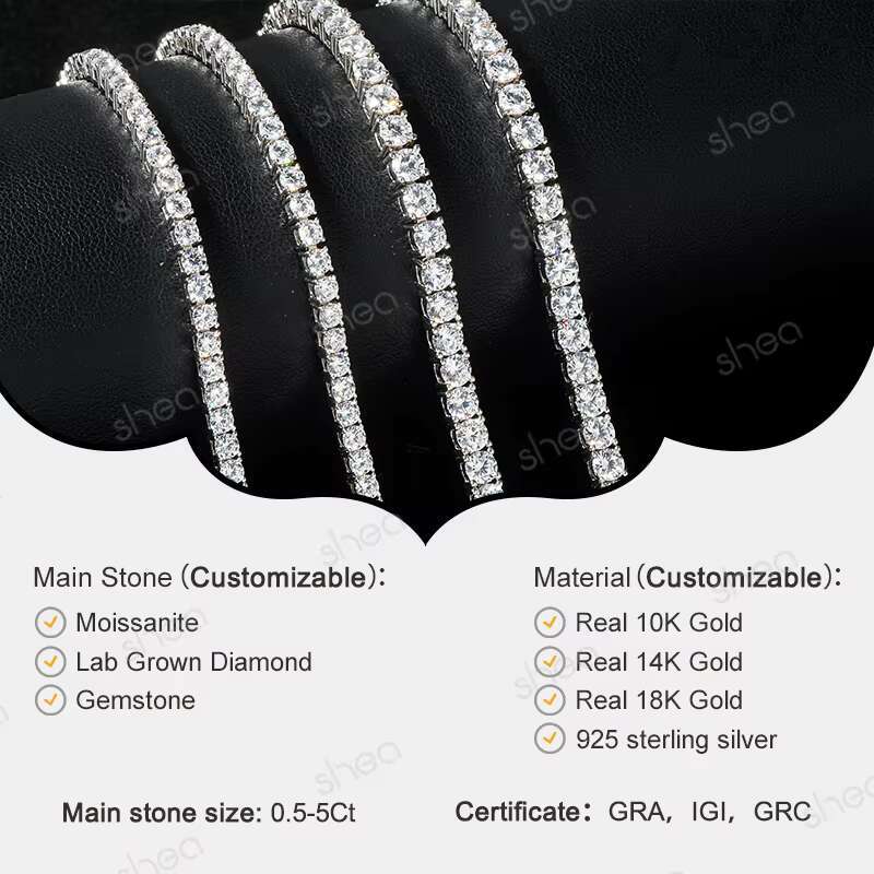 Factory Wholesale 925 Sterling Silver Vvs Moissanite Diamond Tennis Chain Necklace Women Fine Jewelry 2mm 3mm 4mm 5mm