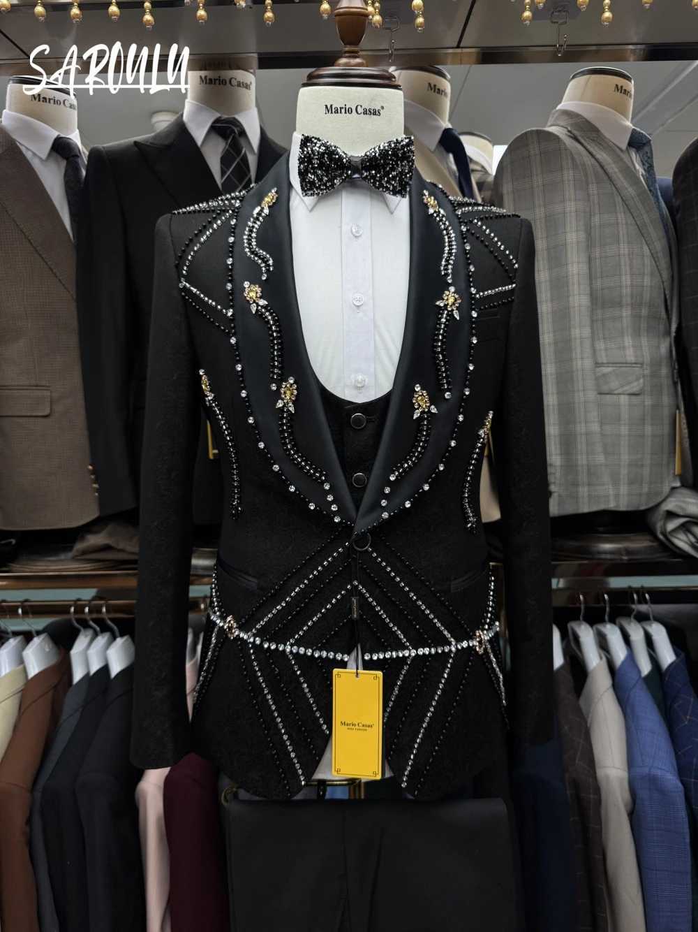 Richly Heavy Beaded Black Men Suit Exclusive Delicate 3-piece Party Crystals Groom Wear Hot Sale Interview Formal Occasions X250704