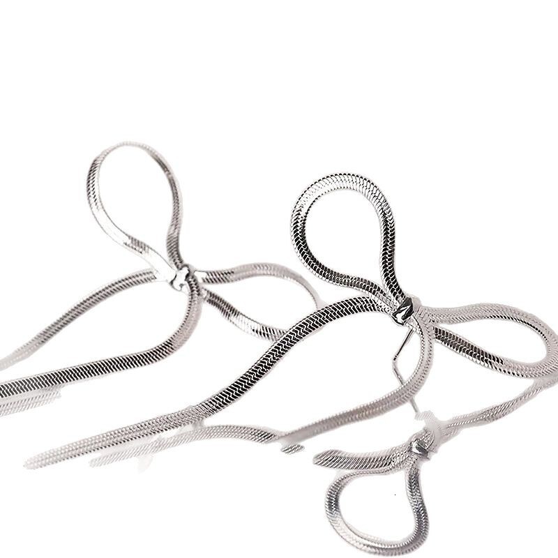 Snake Chain Bowknot Tassel Internet Celebrity Versatile Face Slimming Simple Elegant Earrings Non-Fading