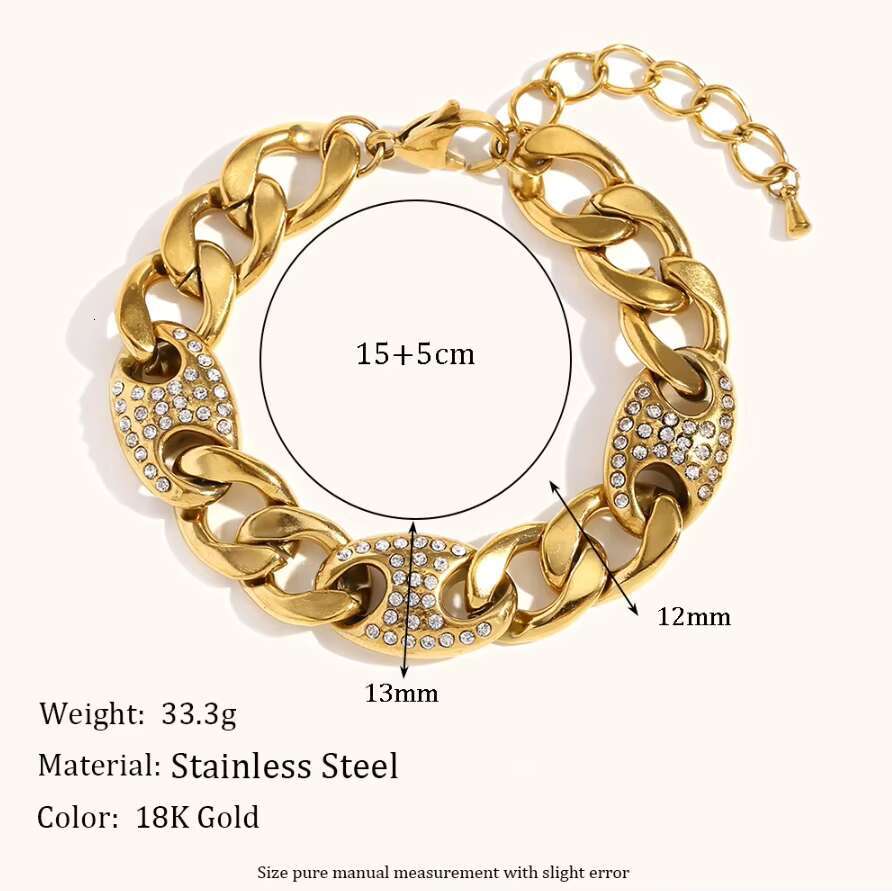 High Quality Cuban Link Unisex Bracelets With Diamond Pig Nose Lucky Charm Stainless Steel 18K Gold Plated Men Women Accessories