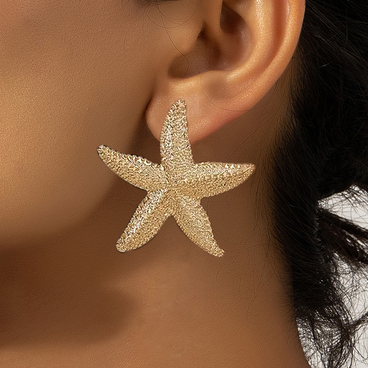 INS Style Summer Fresh Ocean Shell Gold Stainless Steel Starfish Earrings Jewelry