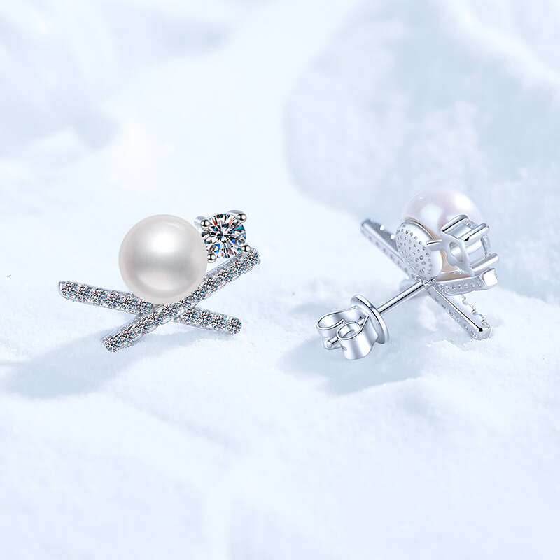 S925 S925terling S925ier FreS925hwater Pearl for Women Butterfly X-S925haped D Color 60 PointS925 MoiS925S925anite S925tud EarringS925 ffa