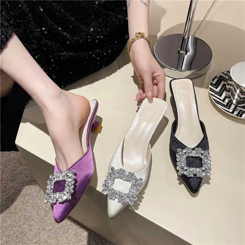 New Womens Shoes New Mules Womens High Heels Fashion Wedding Pumps Women Rhinestone Pointed Toe Sandals Ladies Shoes W250704