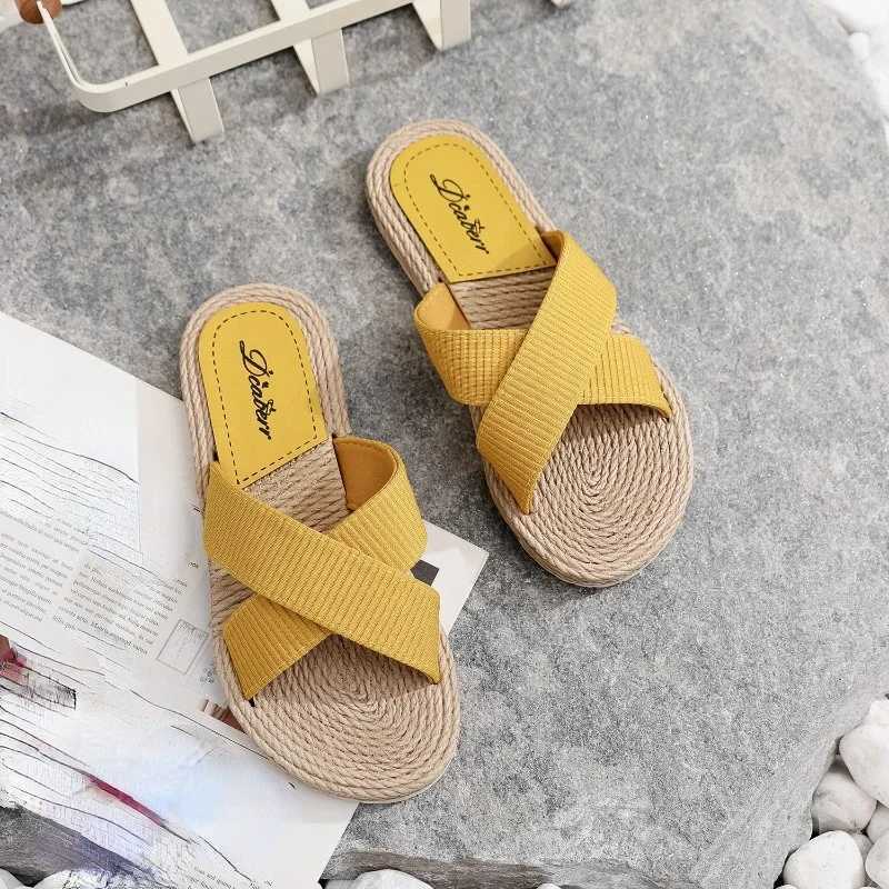 Ladies New Slippers Summer Cross Drag Fashion Hemp Rope Outer Wear Slippers Casual Sandals and Slippers W250704