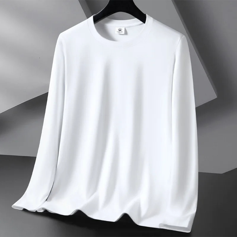 Mens Cotton T-shirt Long-sleeved Spring Autumn Solid Color Bottoming Shirt O-neck Universal Casual T-shirt Top Basic Style 250704