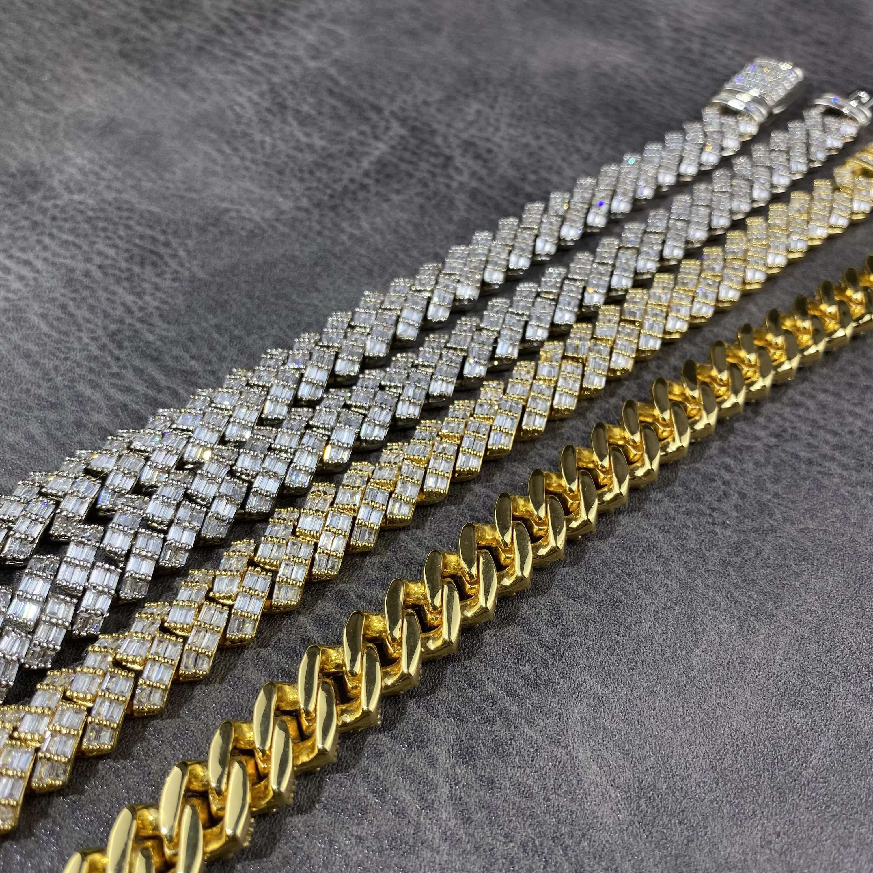 Wholesale Hop Diamond Cuban Link Necklace Baguette CZ Chain Iced Out Prong Cuban Link Chain Fashion Men Jewelry