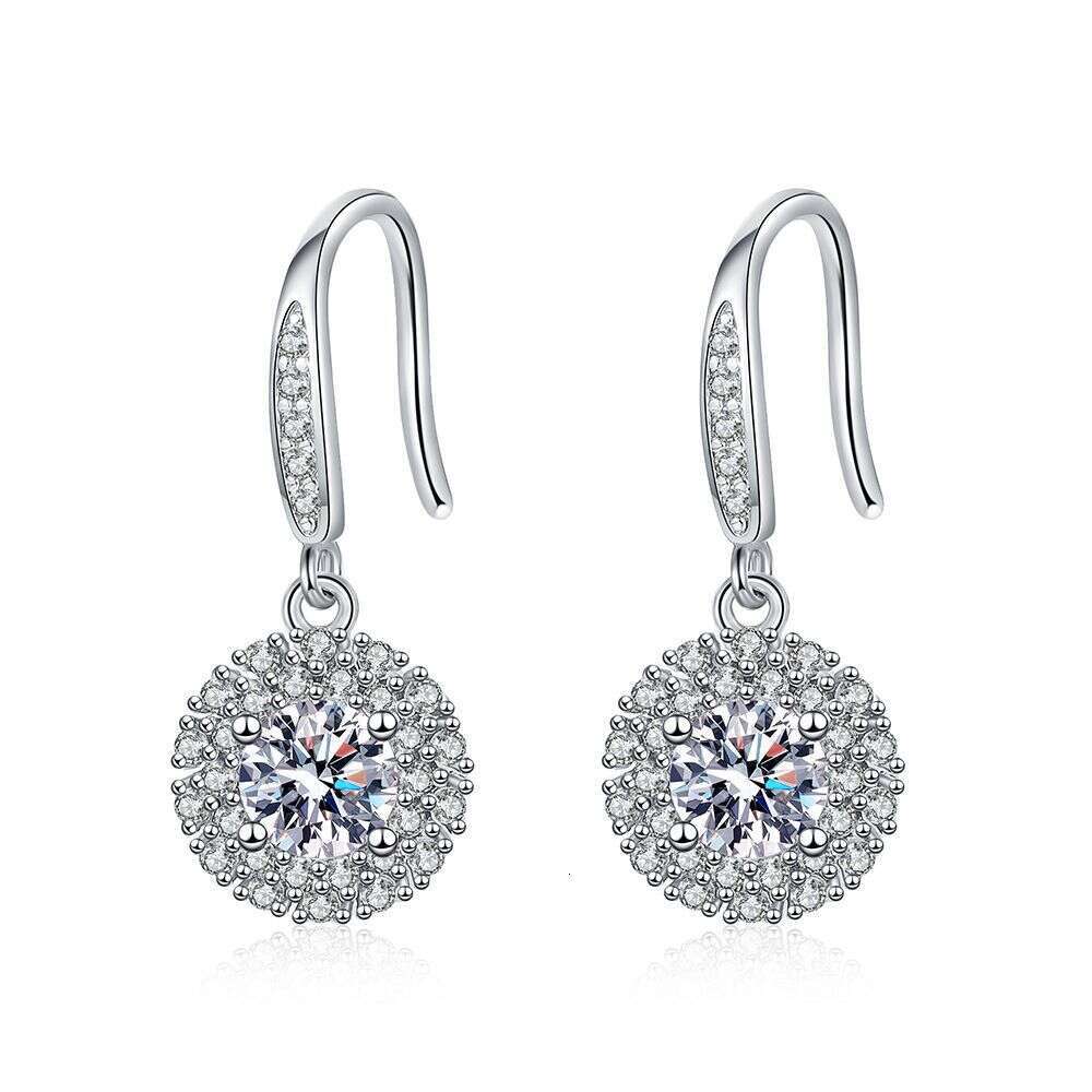 S925 Pure S925ier Plated PT950 S925parkling S925tar Micro Inlaid D Color MoiS925S925anite EarringS925 for Women 4c3