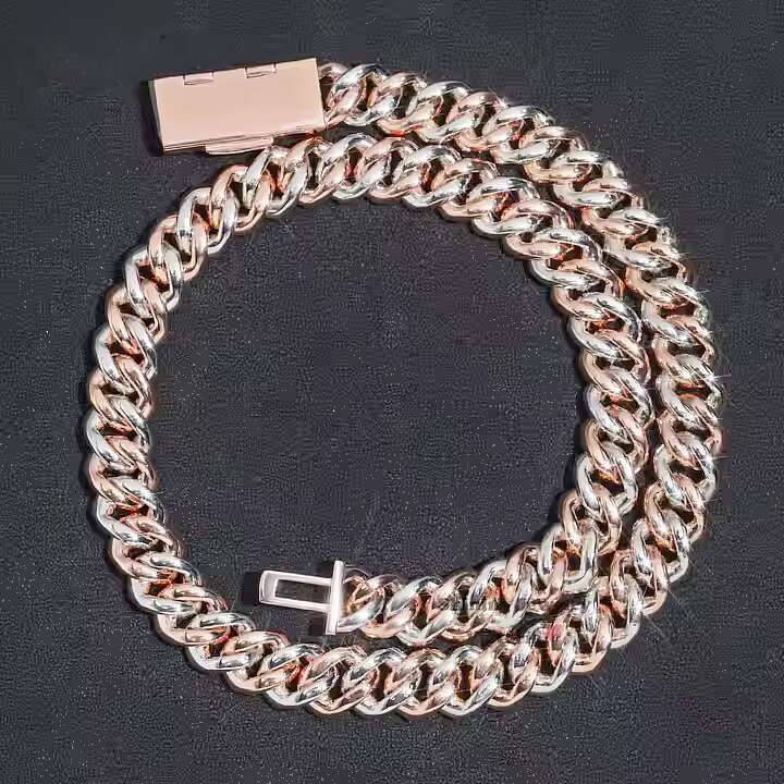 Two Tone Rose Gold Plated Iced Out 13mm 925 Sterling Silver Hip Hop Jewelry Vvs Moissanite Cuban Link Chain Fashion Necklace