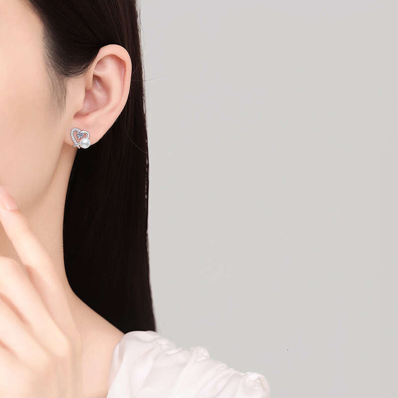 S925 Pure S925ier EarringS925 FreS925hwater Pearl Heart D Color 20% MoiS925S925anite S925tudS925 c83
