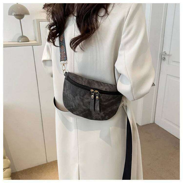 Stylish Hobo Solid Color Satchel Designer Chest Bag Women's PU Leather Waist Bags Wide Strap Fashion Funny Shoulder Pack