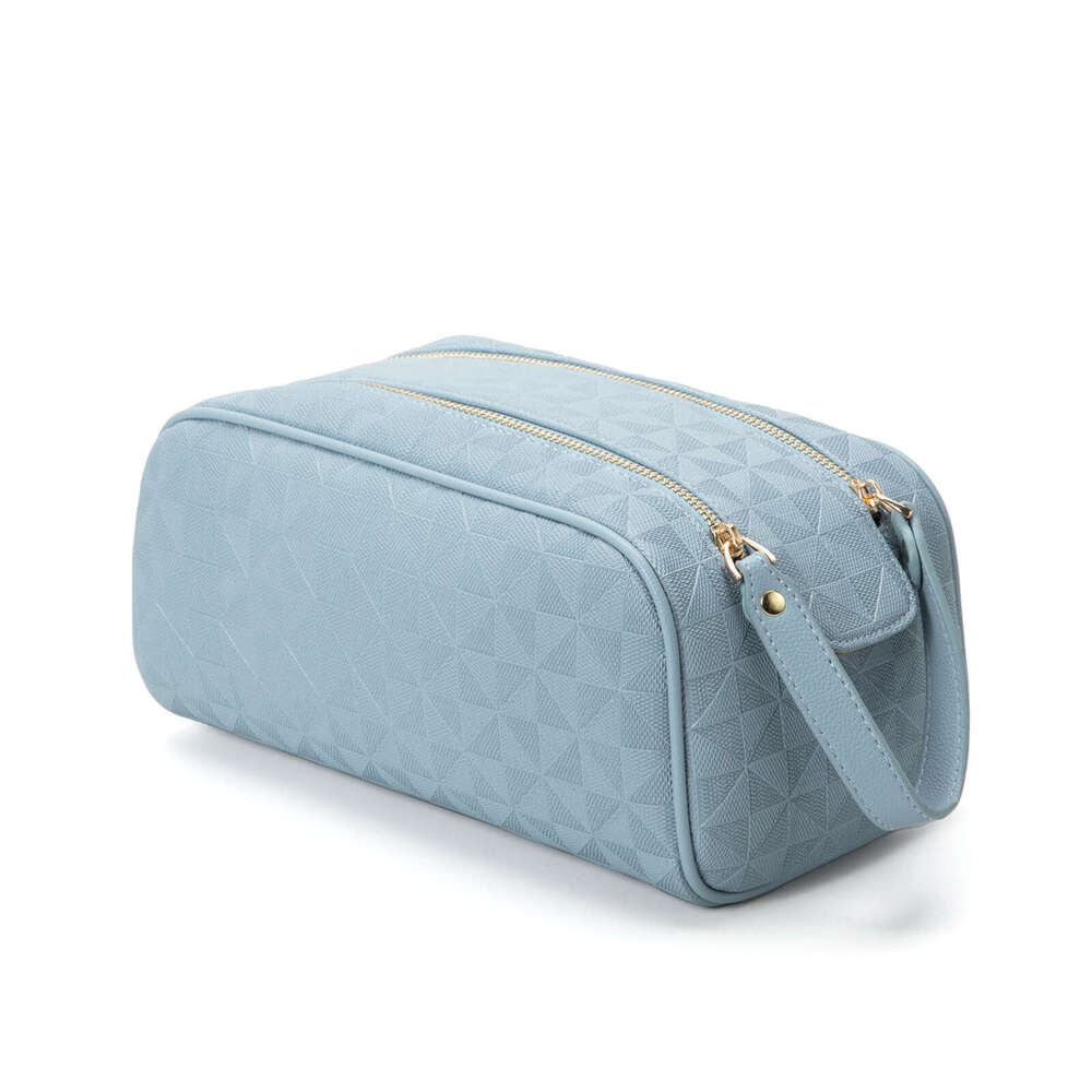 Lacel Urwebin Fashion Embossed Portable Double Zipper Makeup Clutch Toiletry Storage Large Capacity Handheld Cosmetic Bag