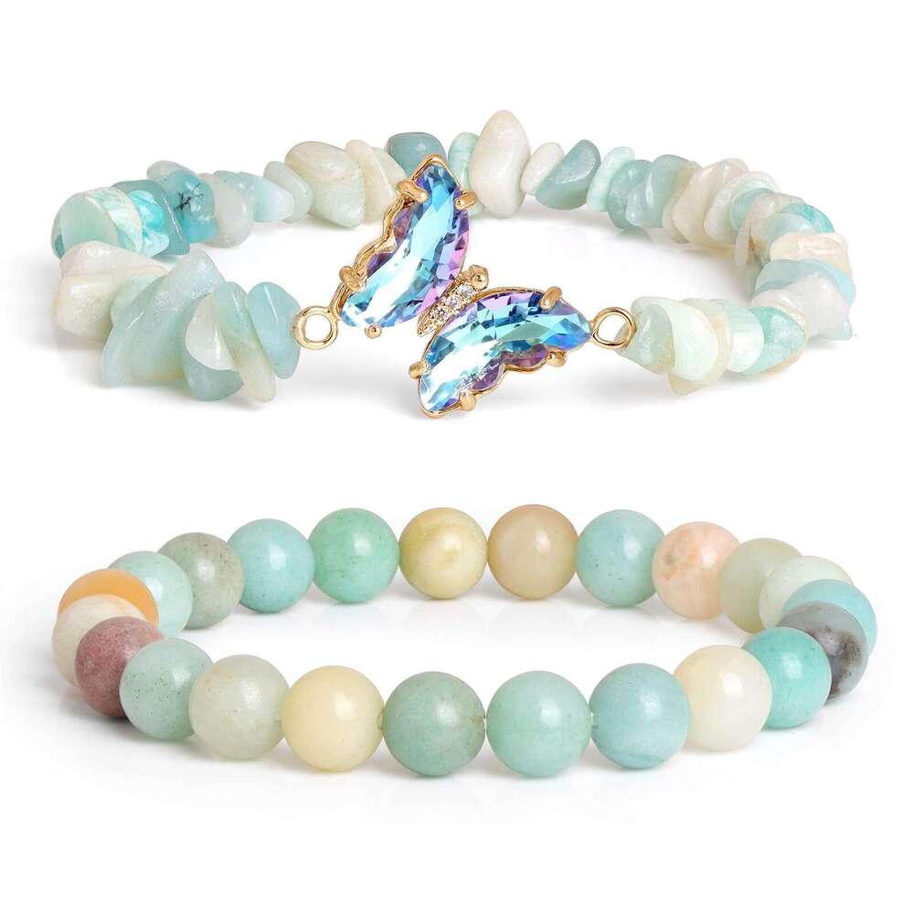 Designer New Fashion Simple Butterfly Accessories Natural Crystal Beaded Stone Bracelet Set