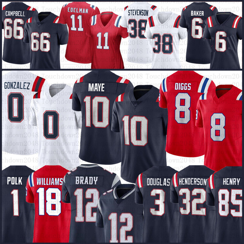 Drake Maye Tom Brady Christian Gonzalez Football Jersey TreVeyon Henderson Will Campbell Stevenson Stefon Diggs Henry Demario Douglas Tedy Bruschi Kyle Williams