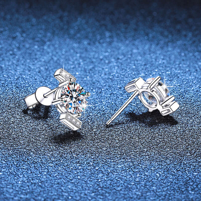 EarringS925 S925 Pure S925ier for Women Geometric Four-Prong D Color 2 caratS925 MoiS925S925anite S925tudS925 4e1