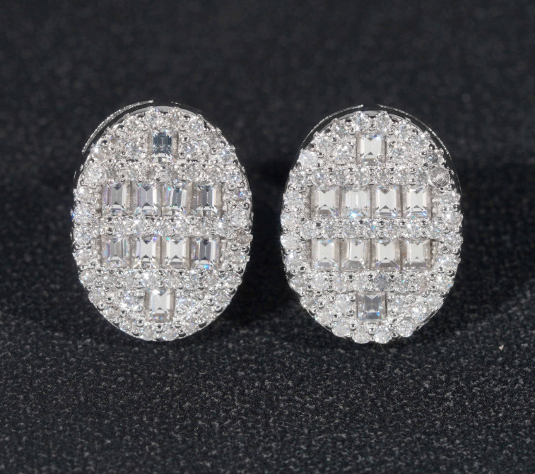 Pass Diamond Tester GRA Certified VVS Diamond 925 Sterling Silver Oval Baguette Moissanite Stud Earrings Men Earring